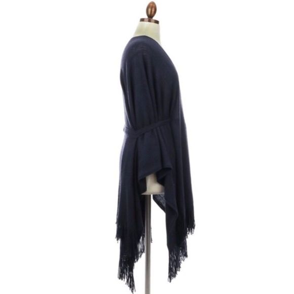 Grey Knit Belt Tie Waist Wrap Poncho Cardigan OSFM - Picture 9 of 12